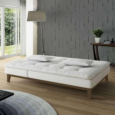 Sofá-Cama 3 Lugares Casal Amanda com Pés de Madeira Branco