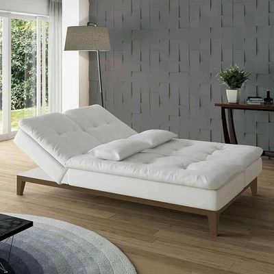 Sofá-Cama 3 Lugares Casal Amanda com Pés de Madeira Branco