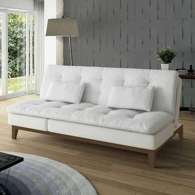 Sofá-Cama 3 Lugares Casal Amanda com Pés de Madeira Branco