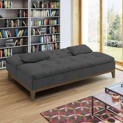 Sofá-Cama 3 Lugares Casal Premium Base e Pés de Madeira Suede Cinza