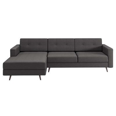 Sofá 3 Lugares Esquerdo Living com Chaise Esquerdo Pé Palito Linho Cotton Grafite Escuro