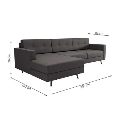 Sofá 3 Lugares Esquerdo Living com Chaise Esquerdo Pé Palito Linho Cotton Grafite Escuro