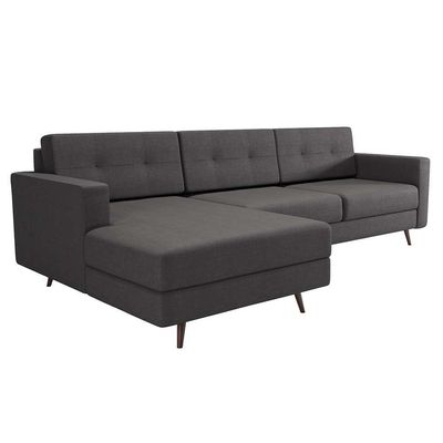 Sofá 3 Lugares Esquerdo Living com Chaise Esquerdo Pé Palito Linho Cotton Grafite Escuro