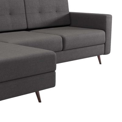 Sofá 3 Lugares Esquerdo Living com Chaise Esquerdo Pé Palito Linho Cotton Grafite Escuro