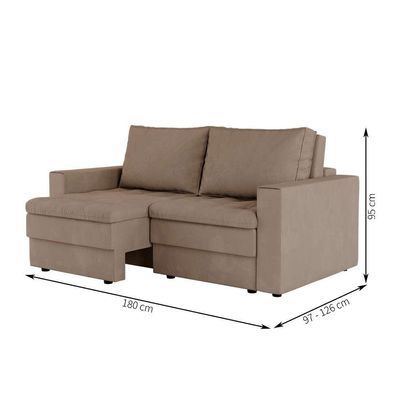 Sofá 3 Lugares Retrátil Berna Suede Bege 180 cm