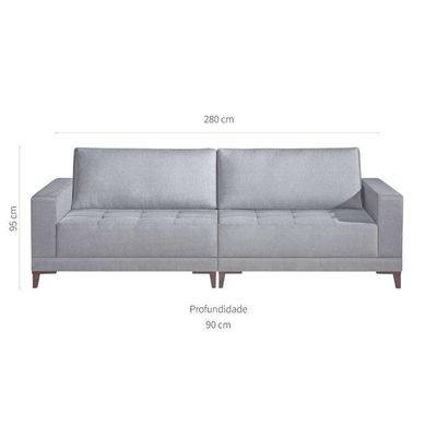Sofá Londres 4 Lugares Linho Cinza 280 cm