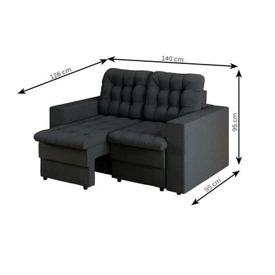 Sofá 2 Lugares Retrátil Lubeck Plush Suede Grafite 140 cm