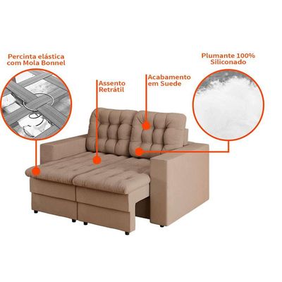Sofá 2 Lugares Retrátil Lubeck Plush Suede Bege 140 cm