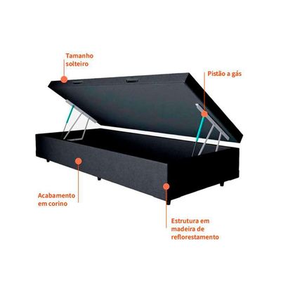 Base para Cama Box Solteiro Martin Premium com Baú (45x88x188) Preta