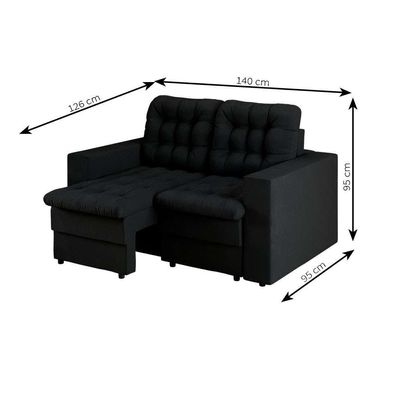 Sofá 2 Lugares Retrátil Lubeck Plush Suede Preto 140 cm