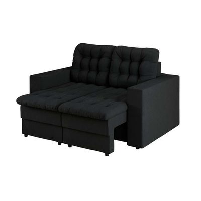 Sofá 2 Lugares Retrátil Lubeck Plush Suede Preto 140 cm