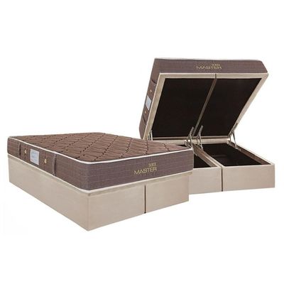 Cama Box Baú King: Colchão Molas Herval Bonnel Suite Master + Base Crc Suede Clean(193X203)