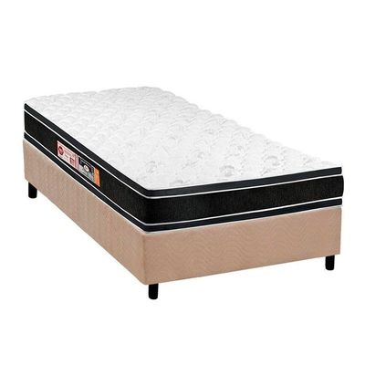 Cama Box Solteiro: Colchão Espuma Castor D33 Black E White + Base Crc Suede Clean(88X188)