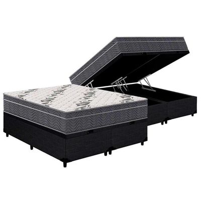 Cama Box Baú Queen: Colchão Anatômico Ortobom D33 / Ep Airtech 100 + Base Crc Courano Black(158X198)