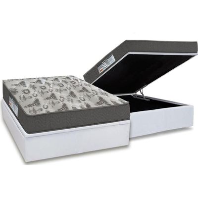 Cama Box Baú Casal: Colchão Ortopédico Ortobom D33 / Ep Iso 100 Ultra Firme + Base White(138X188)