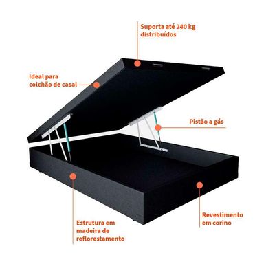 Base para Cama Box Casal Martin Premium com Baú (47x138x188) Preta