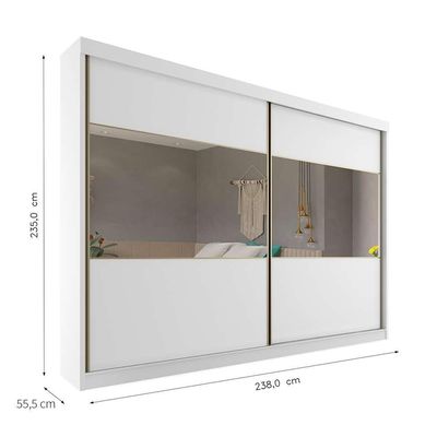 Guarda-Roupa Casal com Espelho Valência 2 PT 6 GV Branco