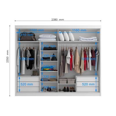 Guarda-Roupa Casal com Espelho Valência 2 PT 6 GV Branco