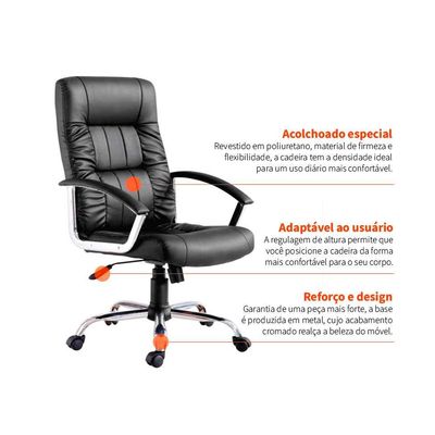 Cadeira de Escritório Presidente Giratória com Relax Office Plus Preta