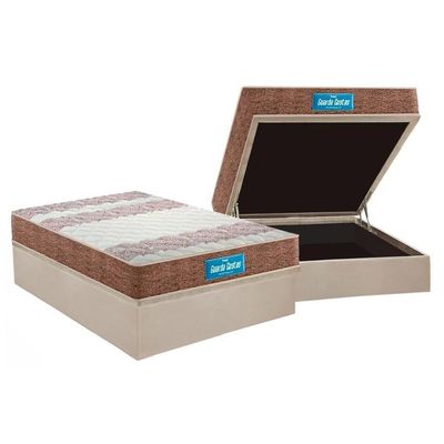 Cama Box Baú Casal: Colchão Espuma D33 Probel / Ep Plus Double Face + Base Clean(138X188)