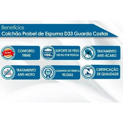 Cama Box Baú C/Auxiliar Solteiro: Colchão Espuma Probel D33 Guarda Costa + Base White(88X188)