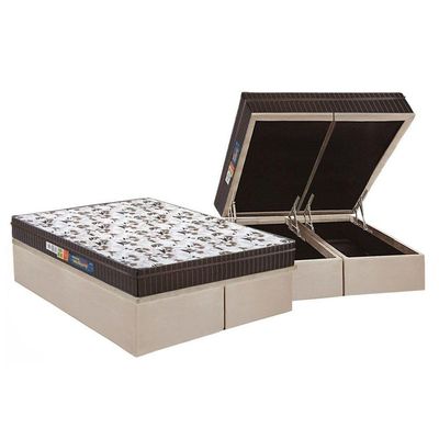 Cama Box Baú Queen: Colchão Anatômico Polar D28 / Ep Orthoface Class + Base Crc Suede Clean(158X198)