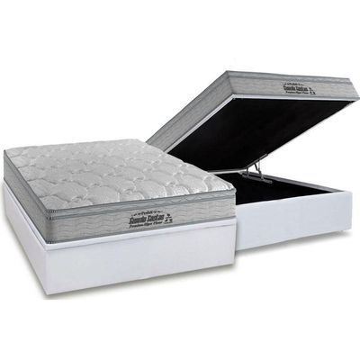 Cama Box Baú Casal: Colchão Espuma Probel D40 Premium Hiper Firme Euro Pillow + Base White(138X188)