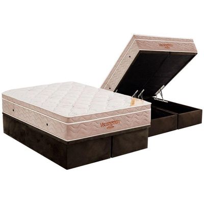 Cama Box Baú Queen: Colchão Espuma Ortobom D33 Viscoelástico Apollo + Base Brown(158X198)