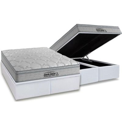 Cama Box Baú Queen: Colchão Espuma Probel D40 Premium Hiper Firme Euro Pillow + Base White(158X198)