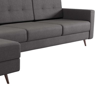Sofá 4 Lugares Living com Chaise Esquerdo Pé Palito Linho Cotton Grafite Escuro