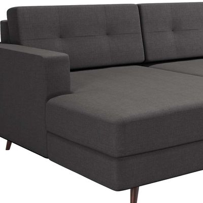 Sofá 4 Lugares Living com Chaise Esquerdo Pé Palito Linho Cotton Grafite Escuro