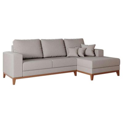 Sofá 4 Lugares Belgrado com Chaise Direito Linho Cru 250 cm