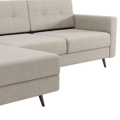Sofá 3 Lugares Living com Chaise Esquerdo Pé Palito Linho Cotton Cru