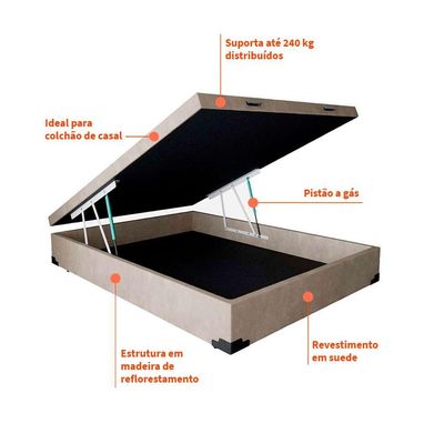 Base para Cama Box Casal Martin Premium com Baú Suede (45x138x188) Bege