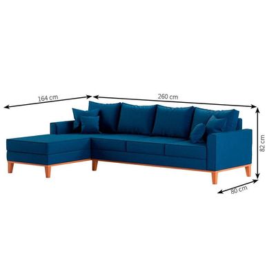 Sofá 4 Lugares Beny Com Chaise Esquerdo Linho Azul Marinho