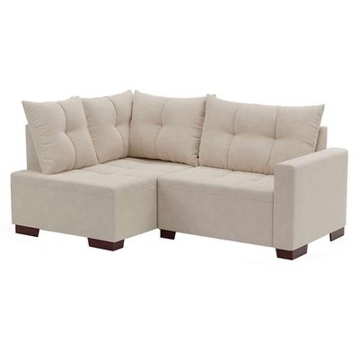 Sofá de Canto 4 Lugares Leme Suede Bege