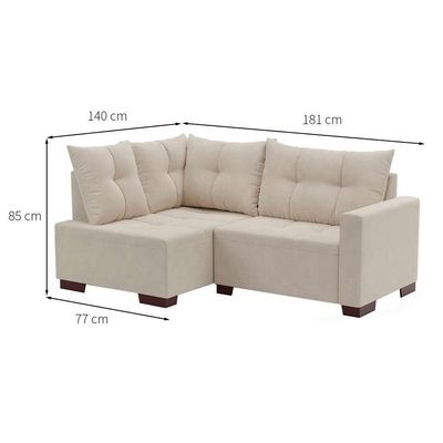 Sofá de Canto 4 Lugares Leme Suede Bege