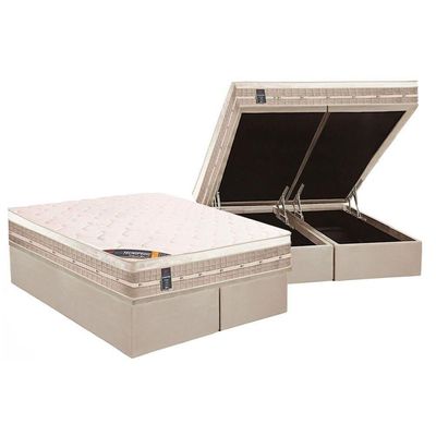 Cama Box Baú King: Colchão Molas Castor Bonnel Premium Tecnopedic + Base Crc Suede Clean(193X203)