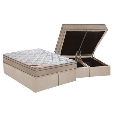 Cama Box Baú Queen: Colchão Molas Pocket Ensacadas Castor Revolution Híbrido + Base Clean(158X198)