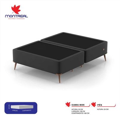 Base para Cama Box Casal com Entrada USB Night (45x138x188 cm) Suede Preta