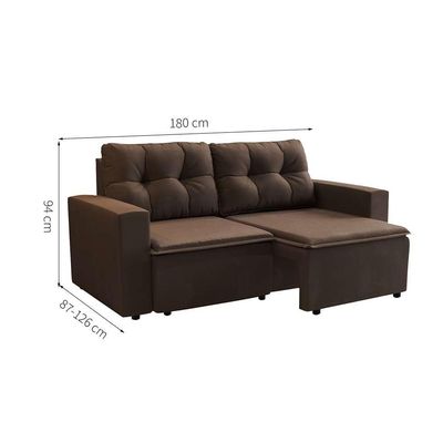 Sofá 3 Lugares Retrátil Amsterdã I Suede Marrom 180 cm
