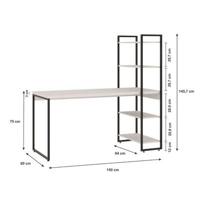 Escrivaninha com Estante Studio Branca e Preta 146 cm