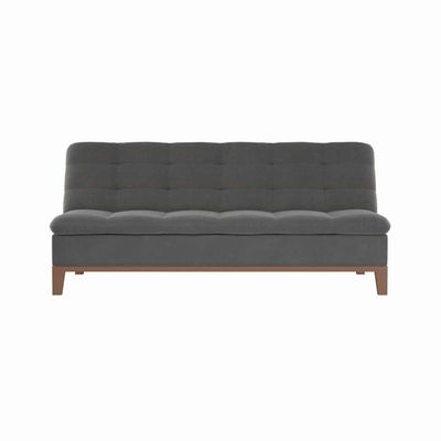 Sofá-Cama 3 Lugares Casal Premium Champion Base e Pés de Madeira Suede Cinza