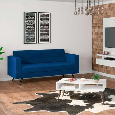 Sofá 2 Lugares Vitrola Suede Azul