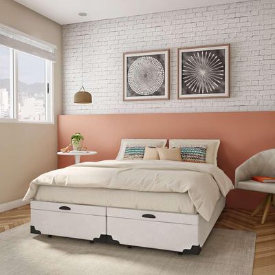 Base para Cama Box Queen Mabel com Baú (45x158x198) Branca