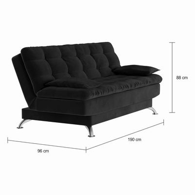 Sofá-Cama Casal 3 Lugares Autenticidade Suede Pés de Metal Preto