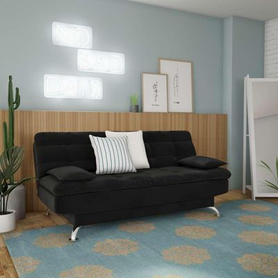 Sofá-Cama Casal 3 Lugares Autenticidade Suede Pés de Metal Preto