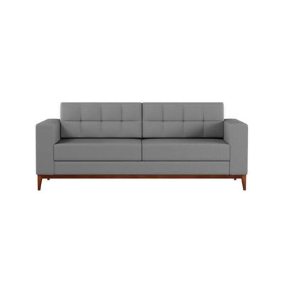 Sofá 3 Lugares Joy Pés e Base em Madeira Linho Cotton Cinza 180 cm