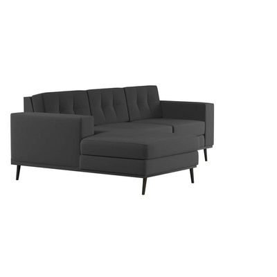 Sofá 3 Lugares Esquerdo Osaka com Chaise Esquerdo Pé Palito Linho Cotton Grafite Escuro