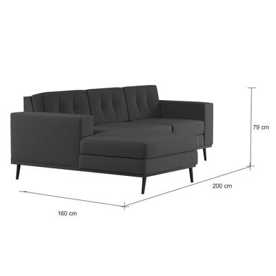 Sofá 3 Lugares Esquerdo Osaka com Chaise Esquerdo Pé Palito Linho Cotton Grafite Escuro